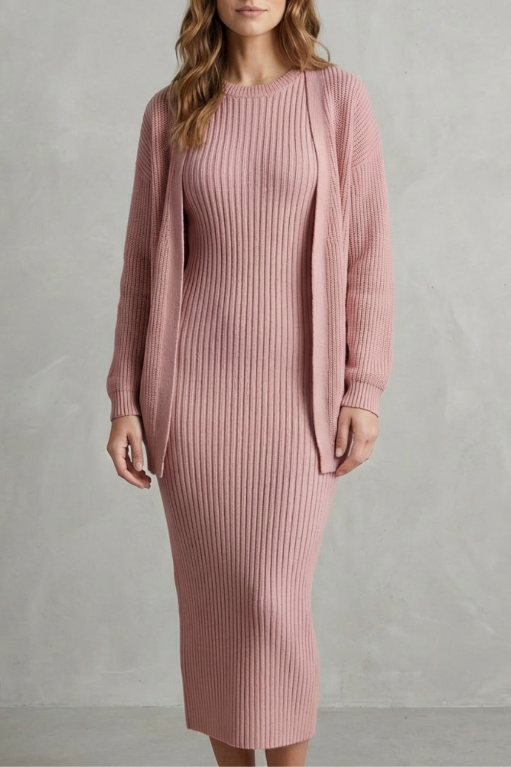 Delilah | Cosy Ribbed Knit Winter Dress and Cardigan Set