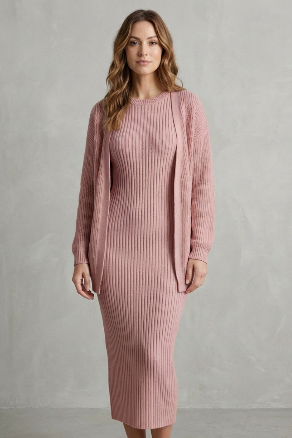 Delilah | Cosy Ribbed Knit Winter Dress and Cardigan Set