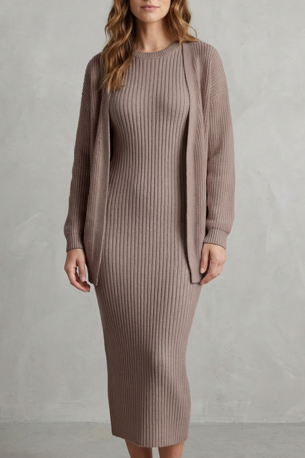 Delilah | Cosy Ribbed Knit Winter Dress and Cardigan Set