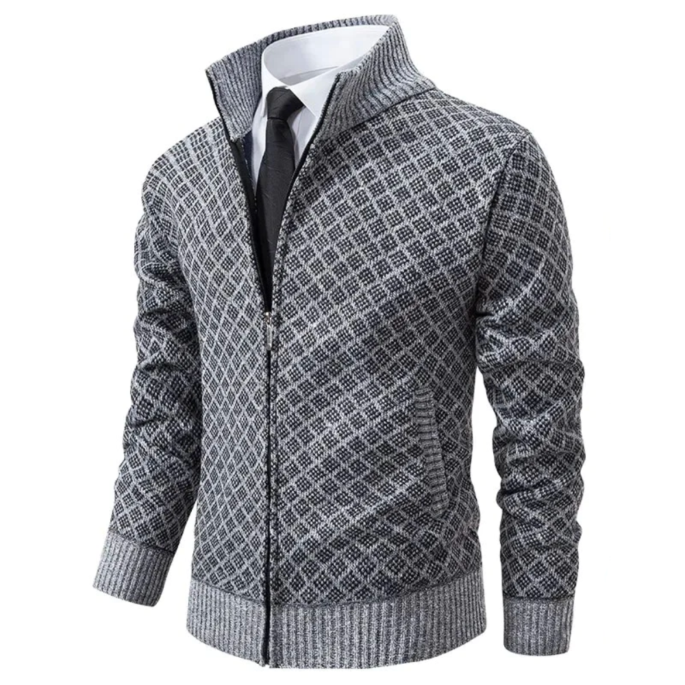 Edward | Diamond Knit Zip Up Mens Cardigan