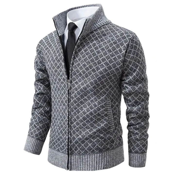 Edward | Diamond Knit Zip Up Mens Cardigan