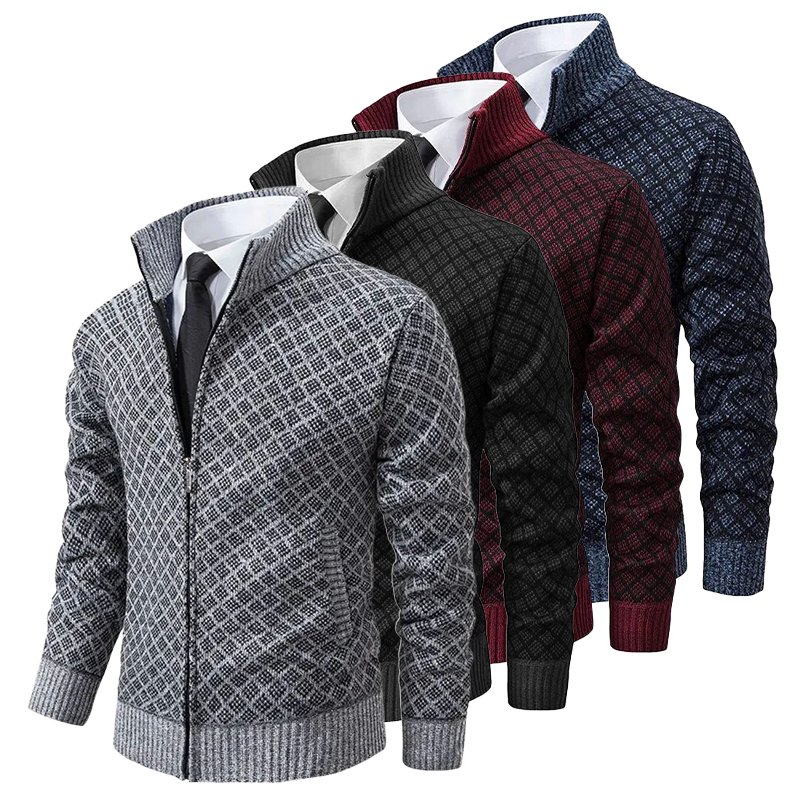 Edward | Diamond Knit Zip Up Mens Cardigan