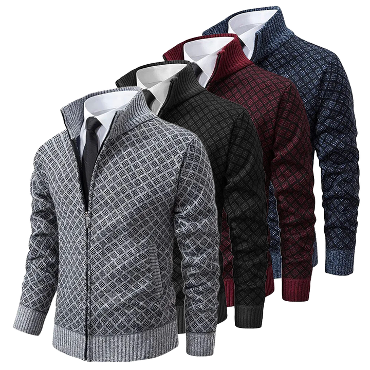 Edward | Diamond Knit Zip Up Mens Cardigan