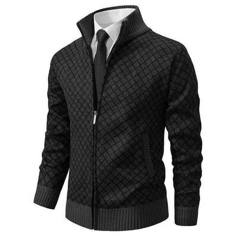 Edward | Diamond Knit Zip Up Mens Cardigan
