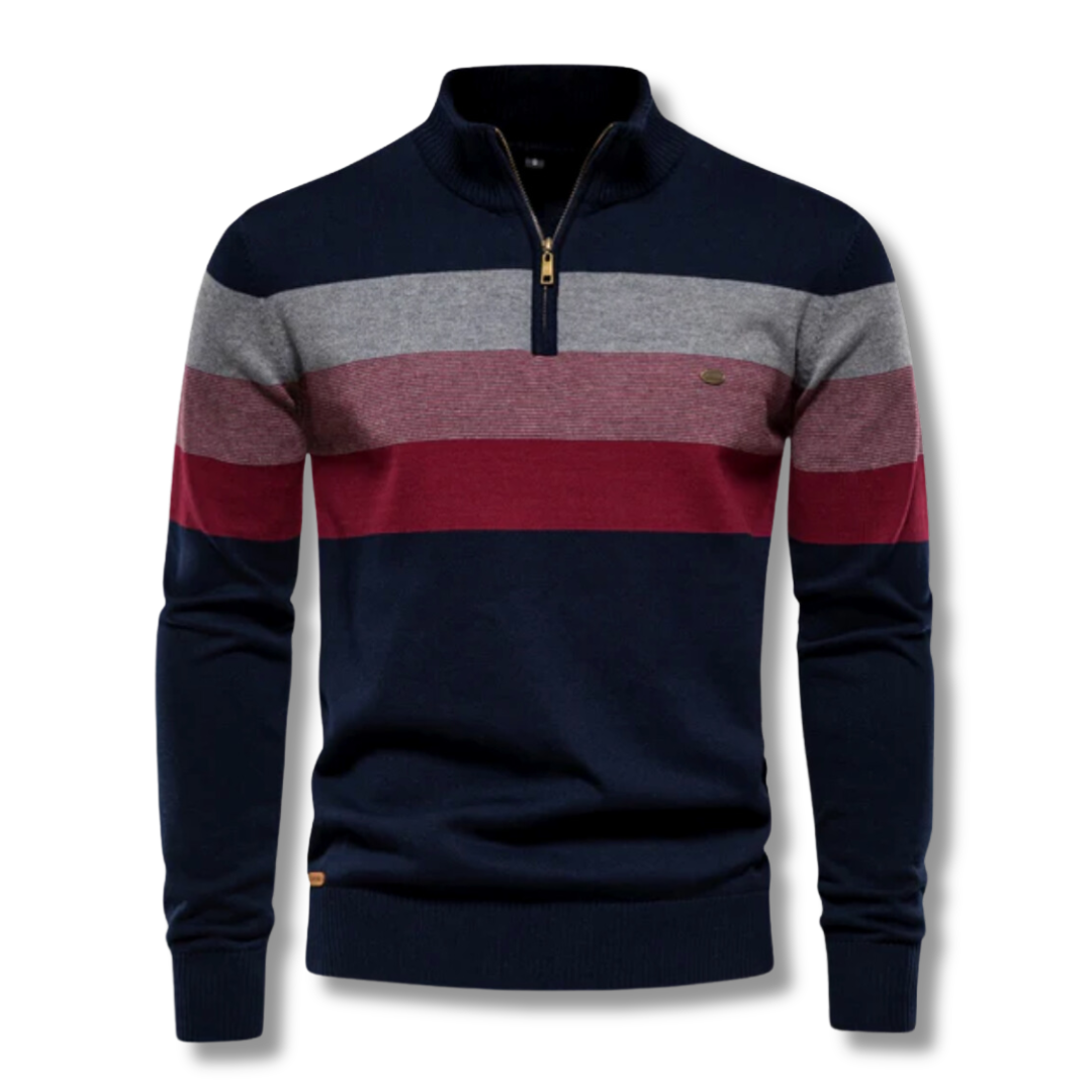 Edward | Timeless Striped Quarter Zip Mens Knitted Jumper