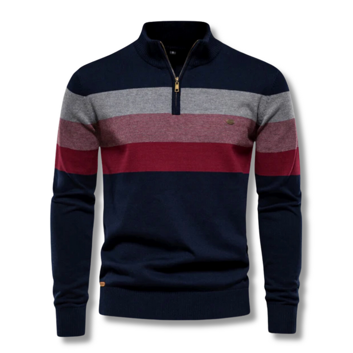 Edward | Timeless Striped Quarter Zip Mens Knitted Jumper