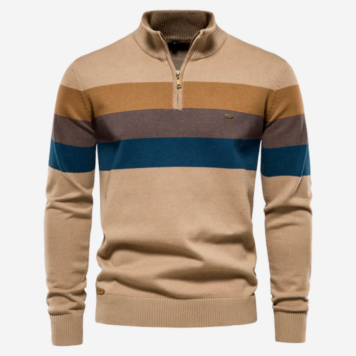 Edward | Timeless Striped Quarter Zip Mens Knitted Jumper