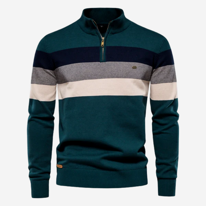 Edward | Timeless Striped Quarter Zip Mens Knitted Jumper
