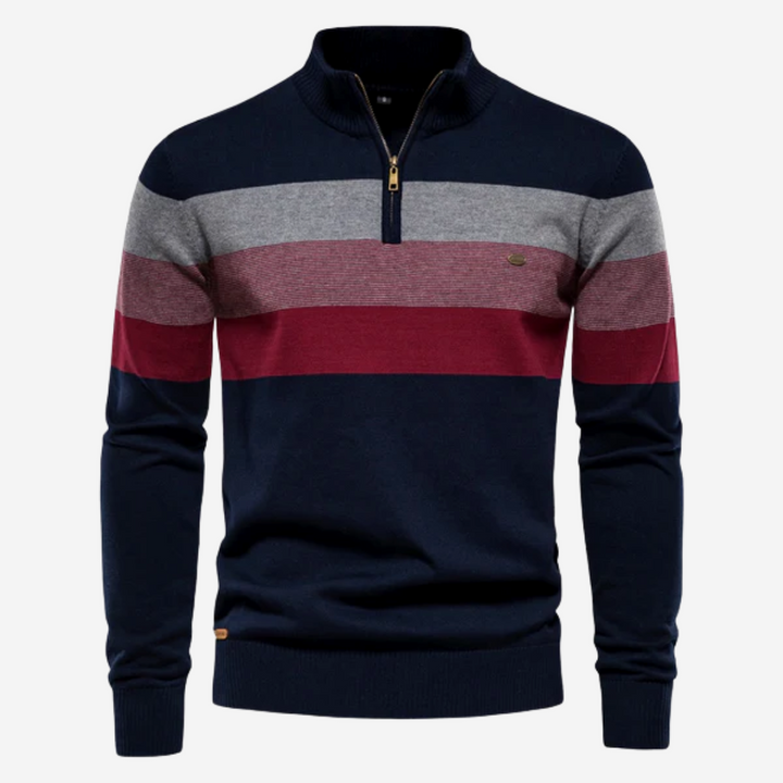 Edward | Timeless Striped Quarter Zip Mens Knitted Jumper
