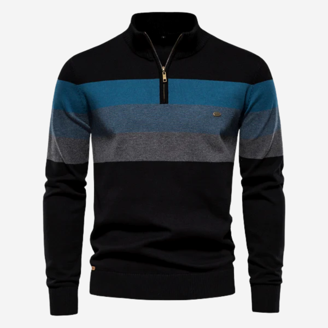 Edward | Timeless Striped Quarter Zip Mens Knitted Jumper