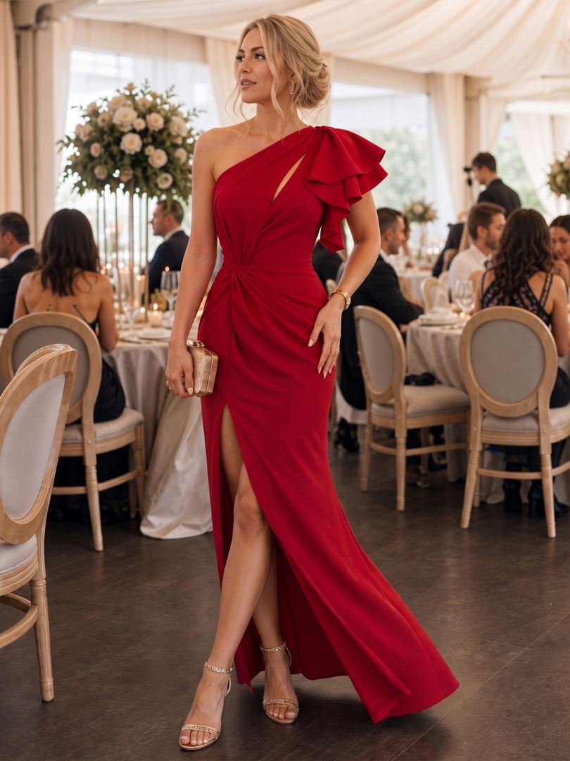 Eleanor | Effortless One Shoulder Ruffle Party Dress for Women