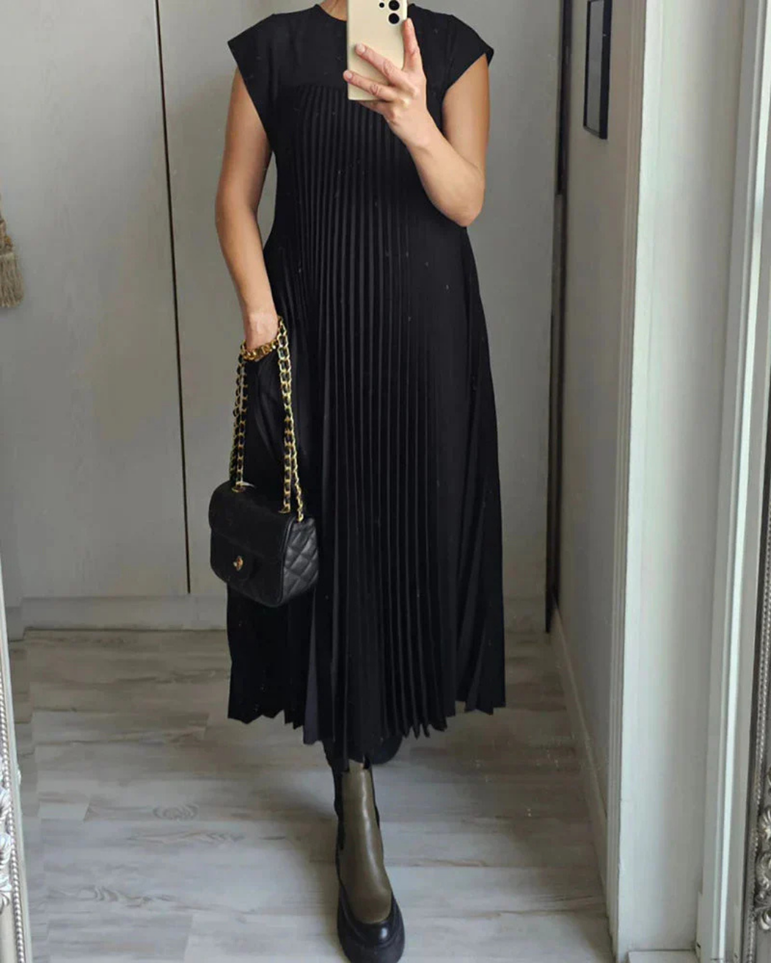 Elena | Elegant Pleated Black Tie Dress Maxi