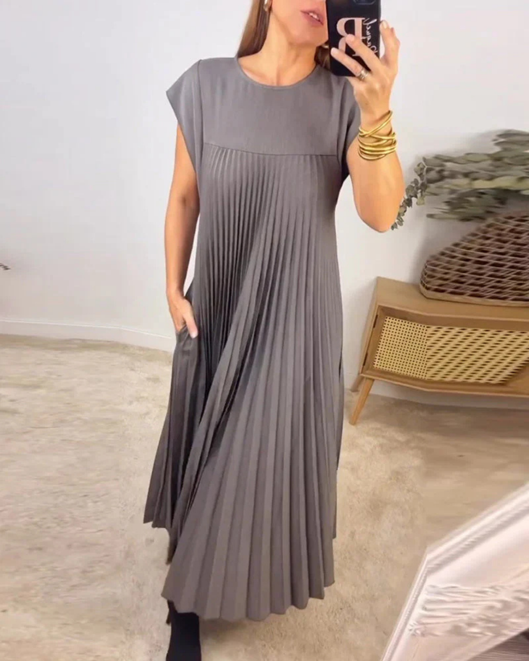 Elena | Elegant Pleated Black Tie Dress Maxi