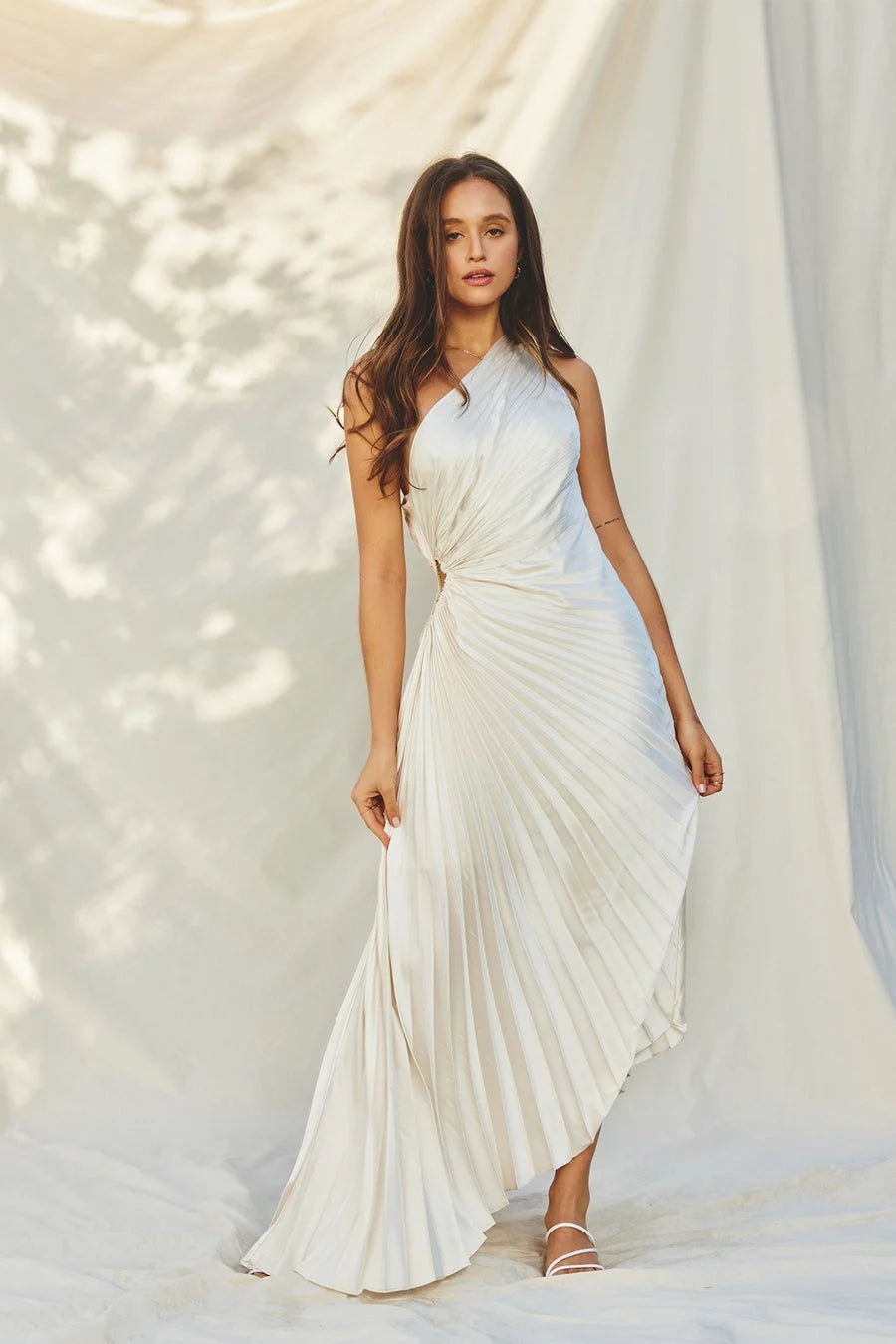 Elena | Elegant Pleated One-Shoulder Black Tie Dress
