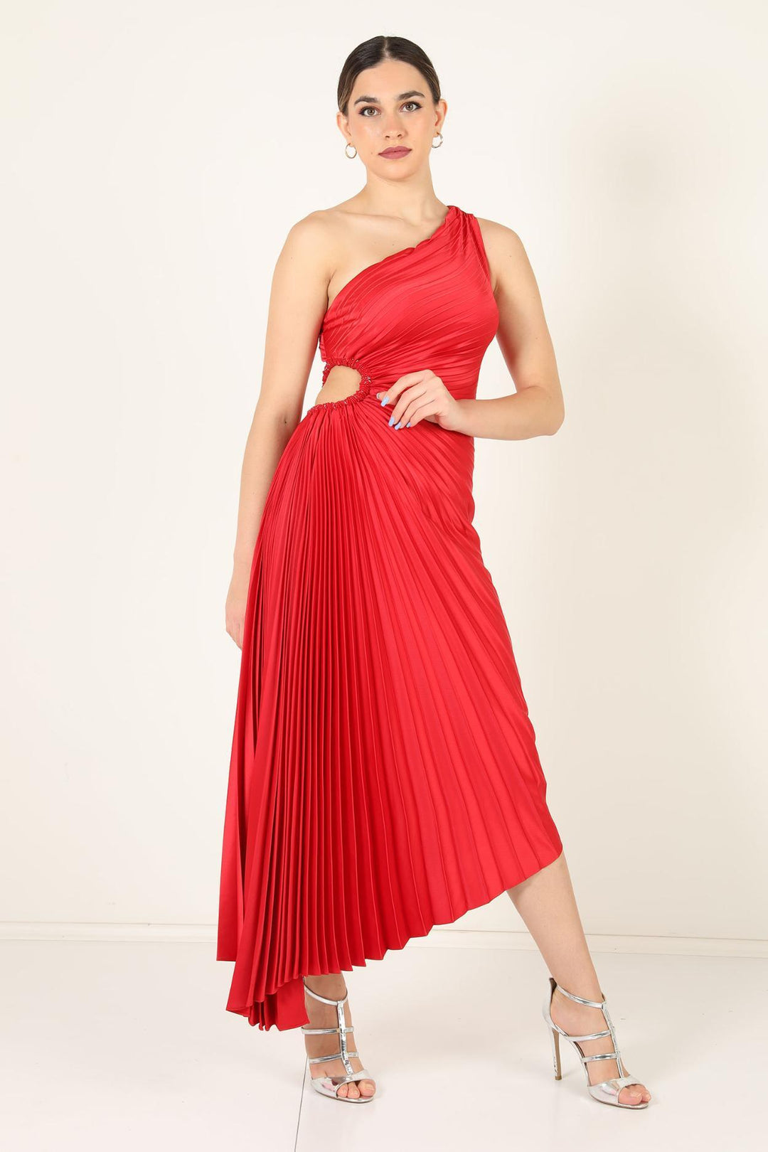 Elena | Elegant Pleated One-Shoulder Black Tie Dress