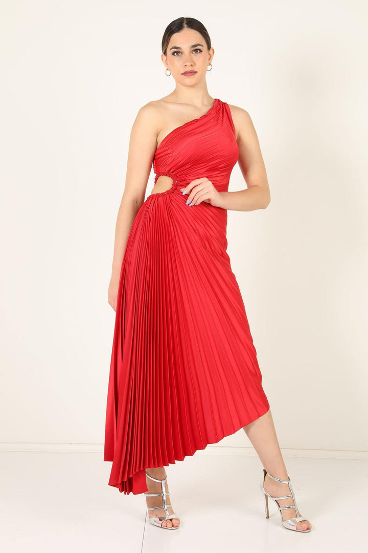 Elena | Elegant Pleated One-Shoulder Black Tie Dress
