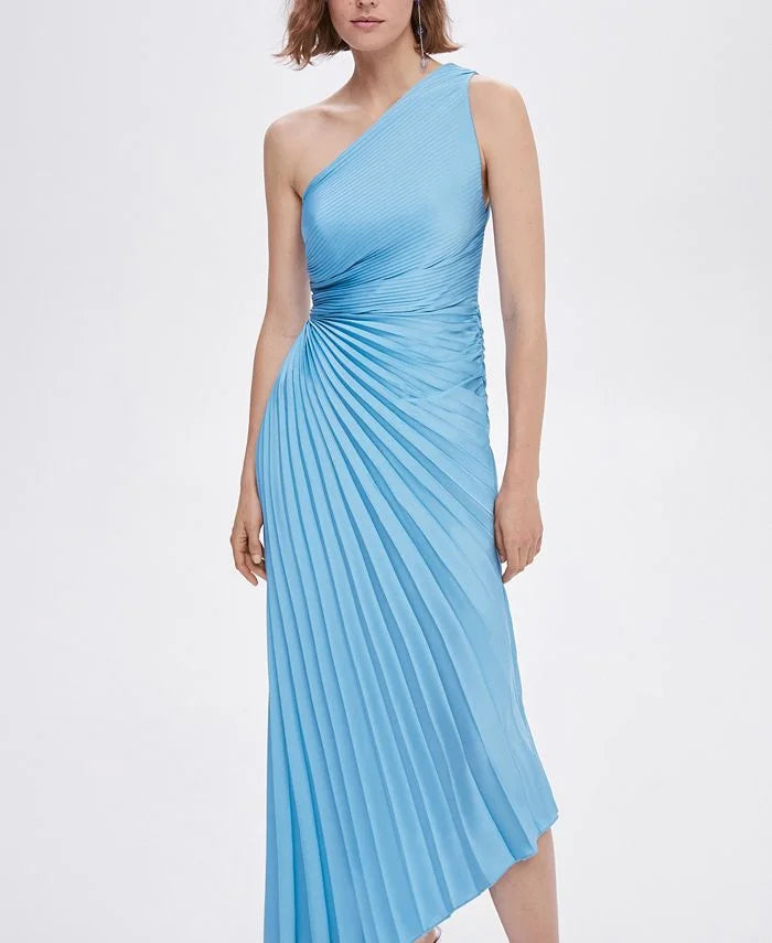 Elena | Elegant Pleated One-Shoulder Black Tie Dress