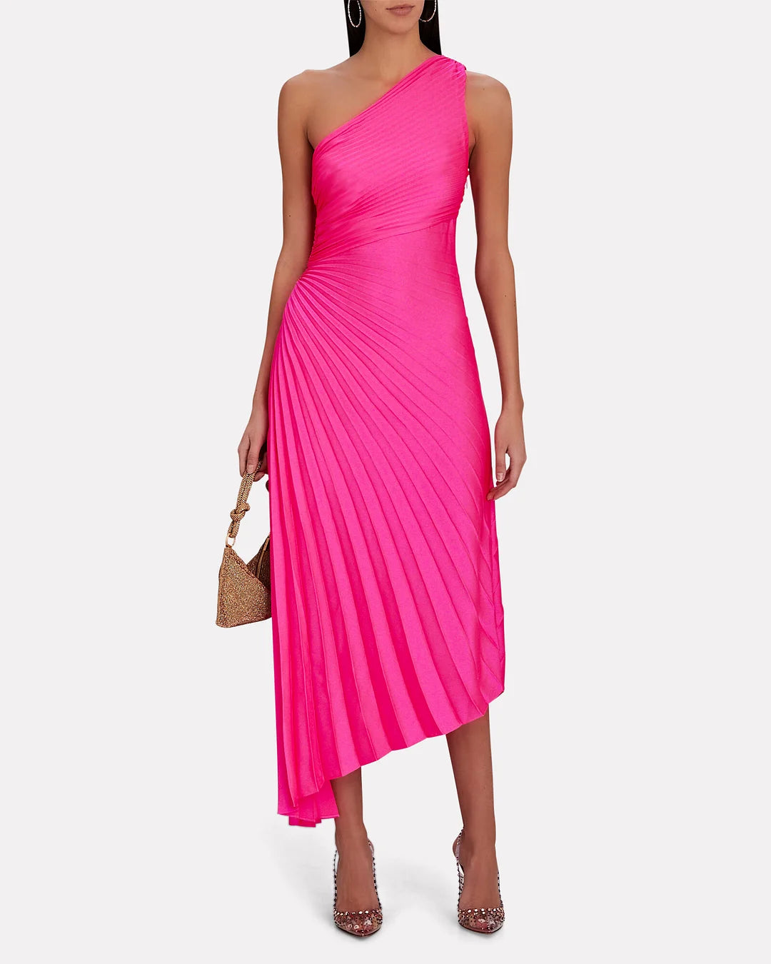 Elena | Elegant Pleated One-Shoulder Black Tie Dress