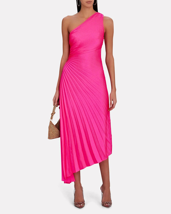 Elena | Elegant Pleated One-Shoulder Black Tie Dress
