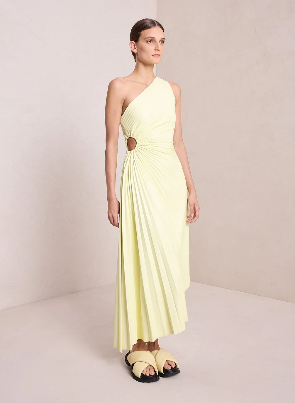 Elena | Elegant Pleated One-Shoulder Black Tie Dress