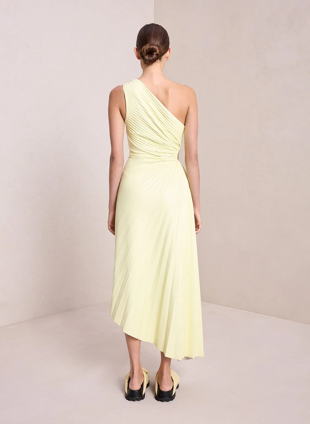 Elena | Elegant Pleated One-Shoulder Black Tie Dress