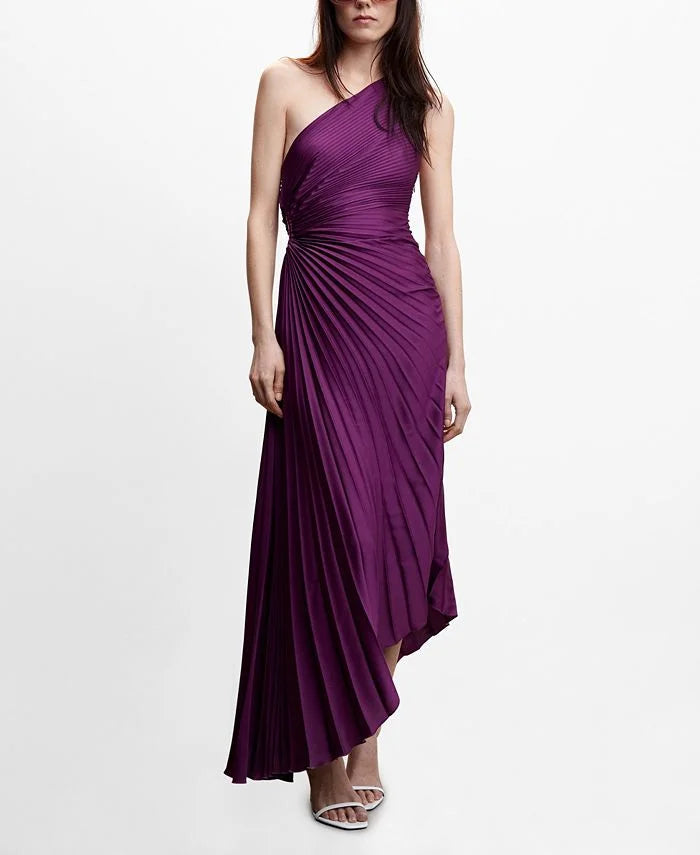 Elena | Elegant Pleated One-Shoulder Black Tie Dress