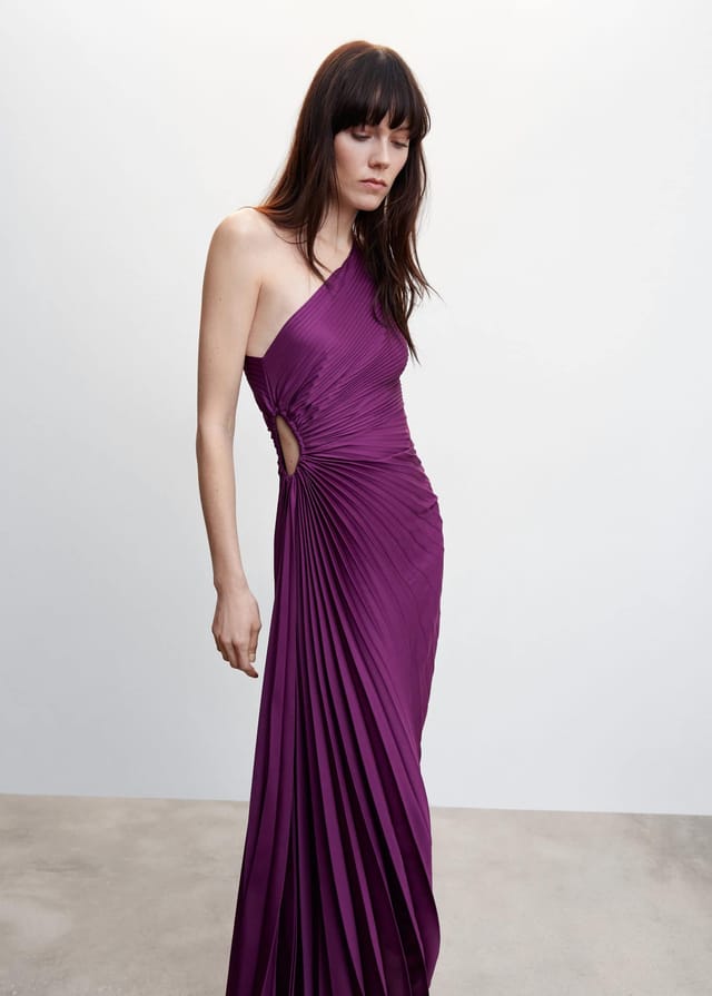 Elena | Elegant Pleated One-Shoulder Black Tie Dress
