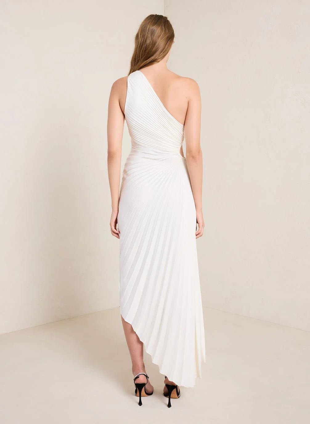 Elena | Elegant Pleated One-Shoulder Black Tie Dress
