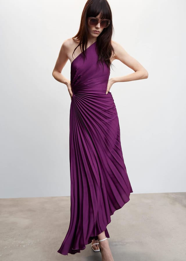Elena | Elegant Pleated One-Shoulder Black Tie Dress