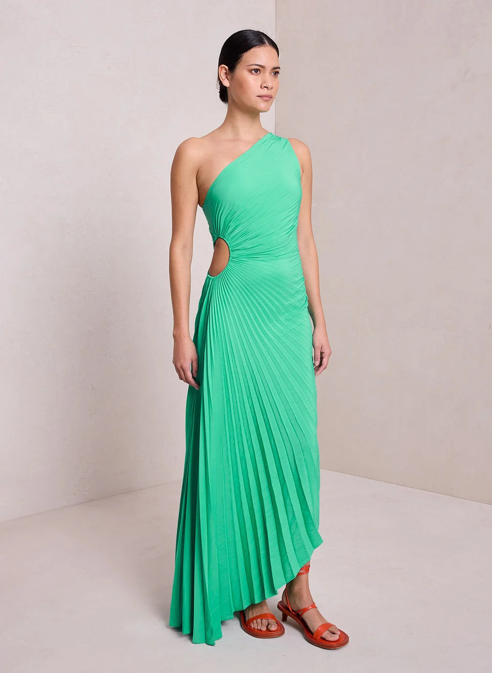 Elena | Elegant Pleated One-Shoulder Black Tie Dress