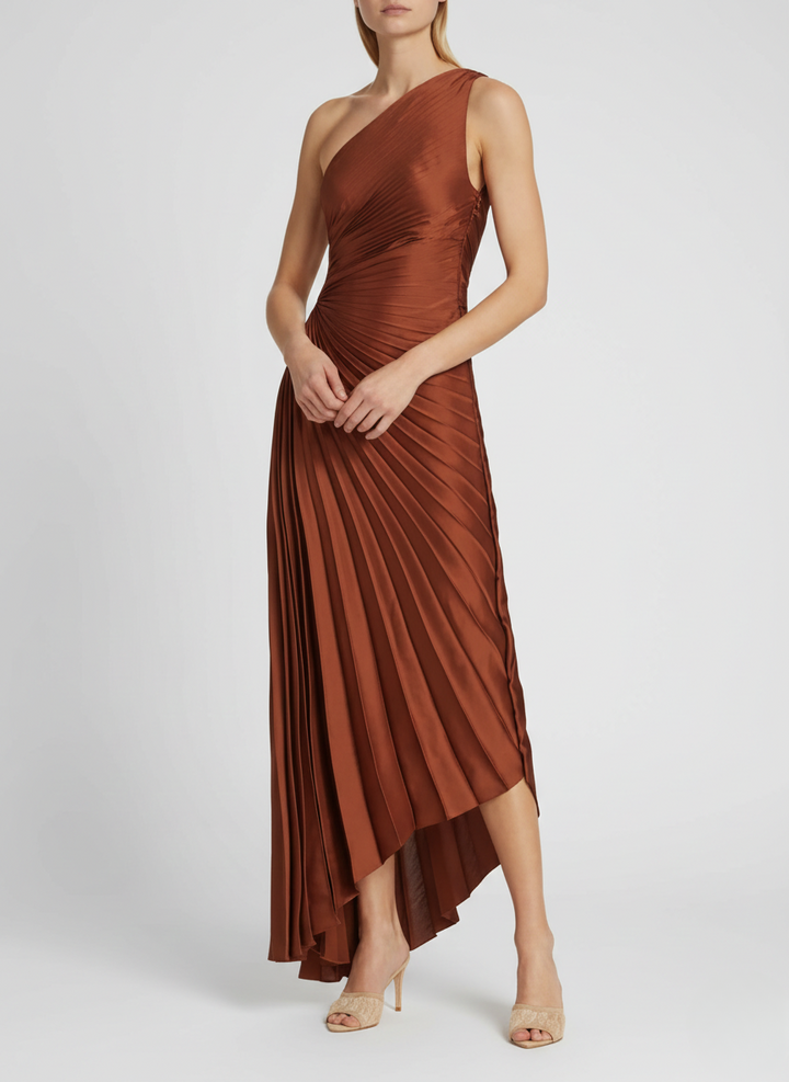 Elena | Elegant Pleated One-Shoulder Black Tie Dress