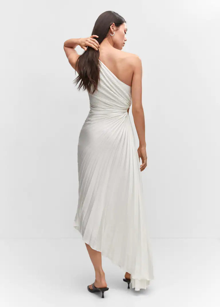 Elena | Elegant Pleated One-Shoulder Black Tie Dress