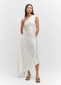 Elena | Elegant Pleated One-Shoulder Black Tie Dress