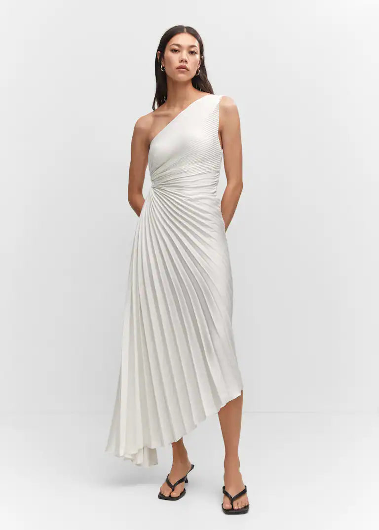 Elena | Elegant Pleated One-Shoulder Black Tie Dress