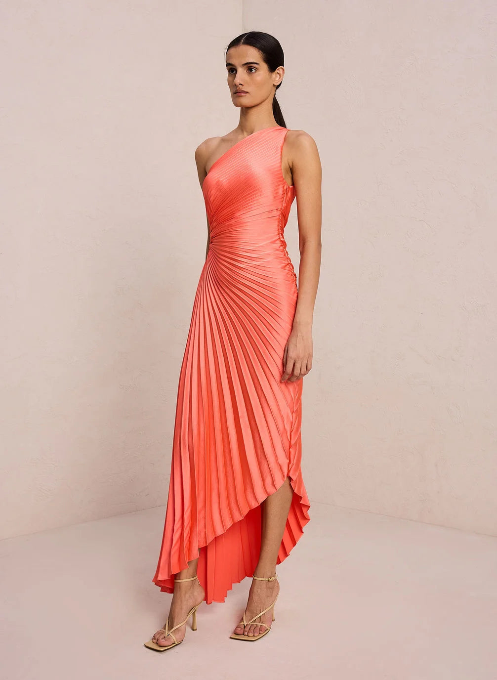 Elena | Elegant Pleated One-Shoulder Black Tie Dress