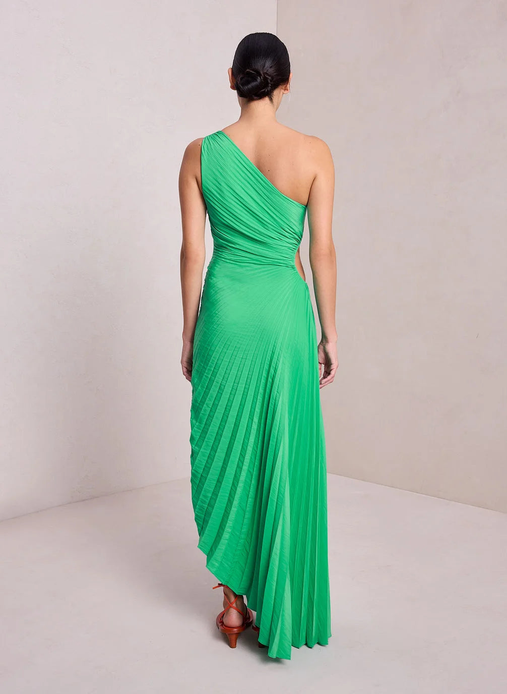 Elena | Elegant Pleated One-Shoulder Black Tie Dress