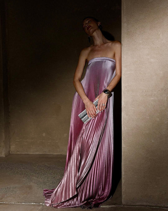 Elena | Elegant Strapless Pleated Black Tie Dress