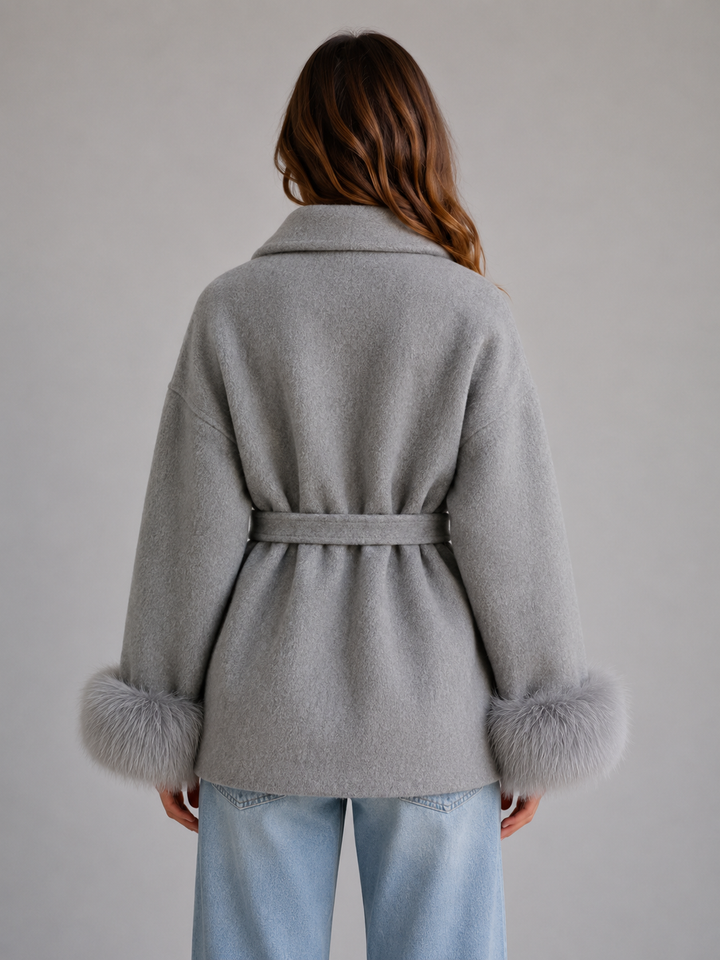Eliza | Classic Belted Wrap Coat with Fur-Trim Cuffs