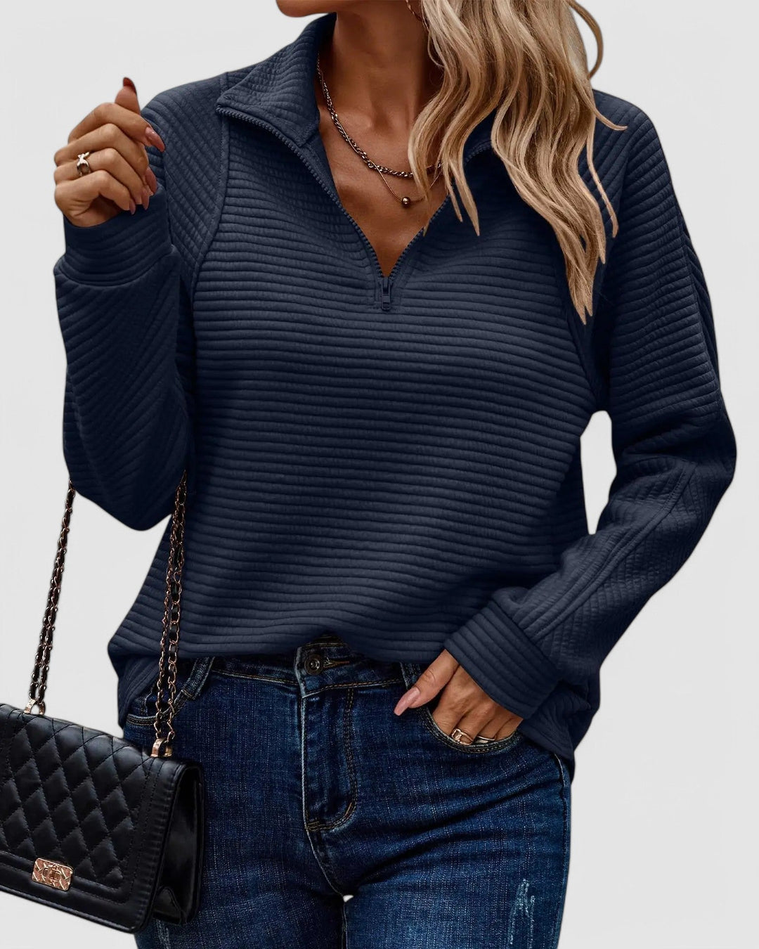 Eliza | Ribbed Quarter-Zip Knitted Jumper