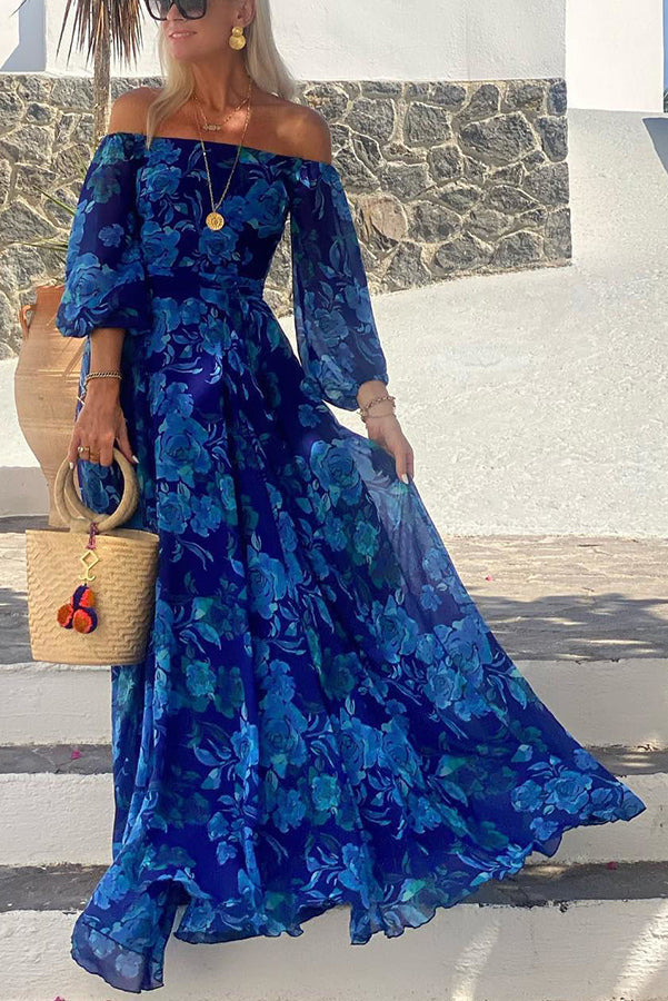 Elizabeth | Graceful Off-Shoulder Floral Autumn Wedding Guest Maxi Dress