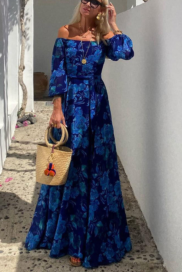 Elizabeth | Graceful Off-Shoulder Floral Autumn Wedding Guest Maxi Dress