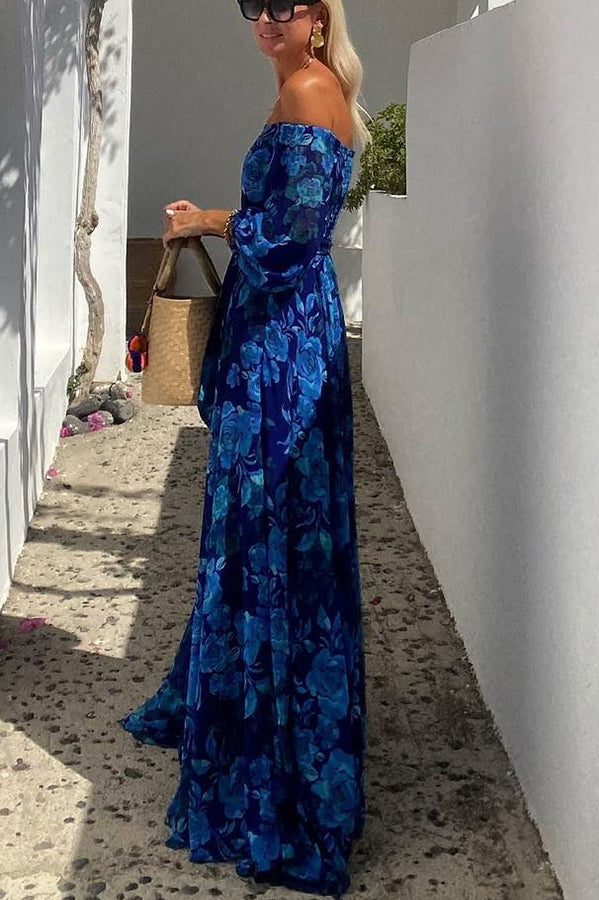 Elizabeth | Graceful Off-Shoulder Floral Autumn Wedding Guest Maxi Dress