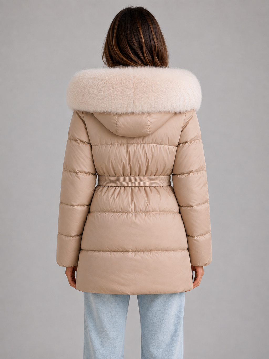 Elizabeth | Relaxed Hooded Belted Fur Trim Puffer Jacket