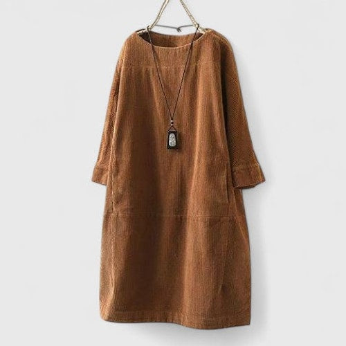 Elizabeth | Ribbed Midi Long Sleeve Dress with Pockets