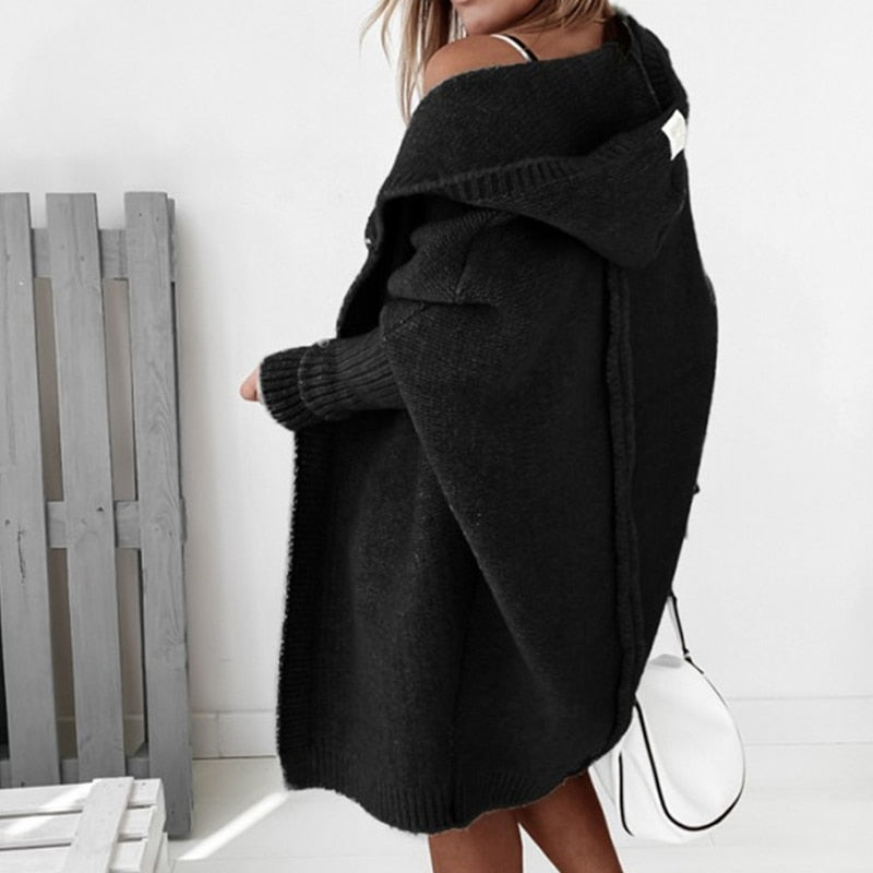 Elizabeth | Sophisticated Chunky Knit Open Front Hoodie Cardigan