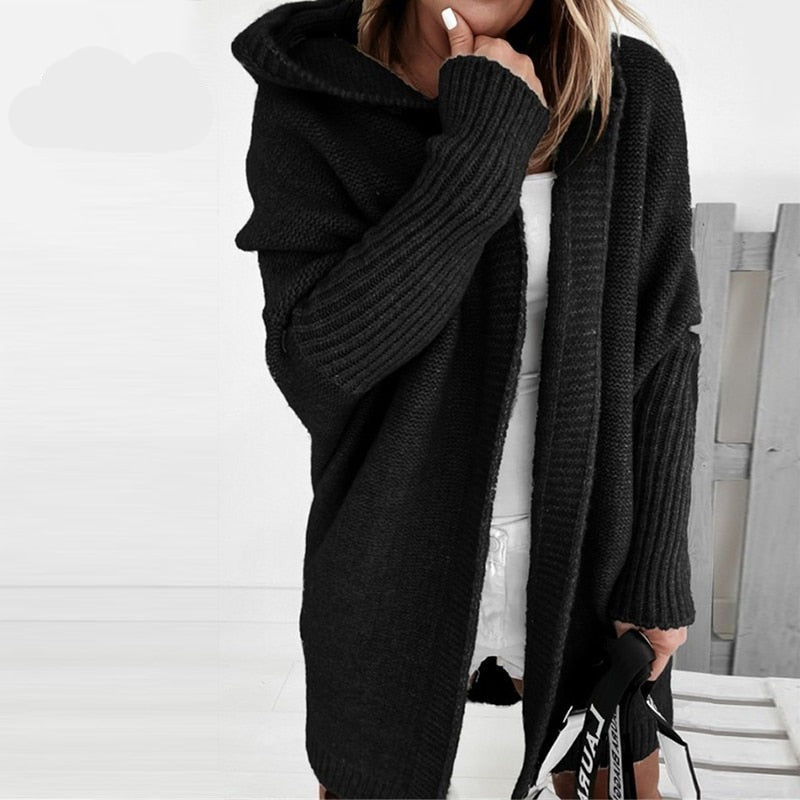 Elizabeth | Sophisticated Chunky Knit Open Front Hoodie Cardigan