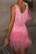 Ella | Chic Sequin Feather Dress with Fringe Tassel Hem