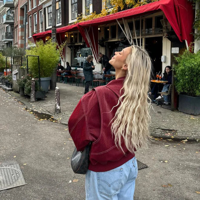Ella | Effortless Oversized Contrast Stitch Leather Jacket