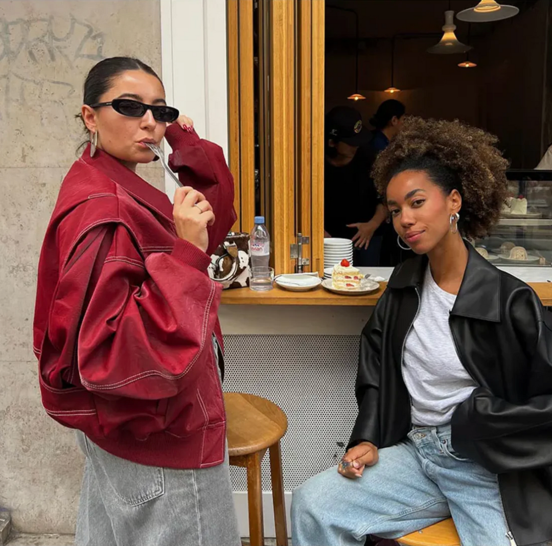 Ella | Effortless Oversized Contrast Stitch Leather Jacket