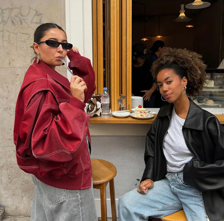 Ella | Effortless Oversized Contrast Stitch Leather Jacket